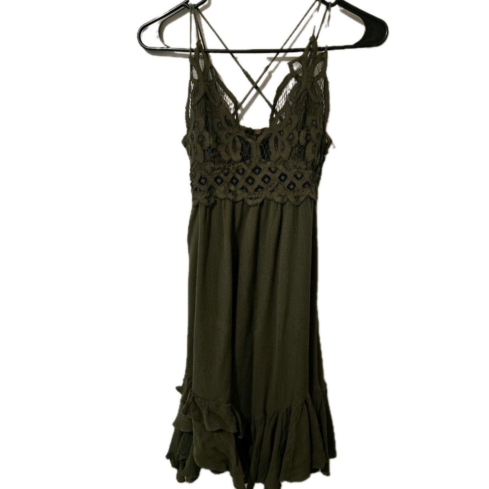 Free People Adella Slip Dress Crochet Lace Bodice Adjustable Straps Size Small